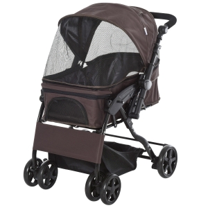 PawHut Hundewagen Hundebuggy Katzenbuggy mit vier Rädern klappbar Hunde Katze Oxford Braun 97 x 62 x 105 cm