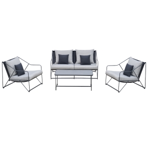 Outsunny 4-tlg. Gartengarnitur Gartenmöbel-Set Gartenliege Gartenset Sitzgruppe mit Couchtisch Sofa mit Kissen Outdoor Metall Grau+Schwarz