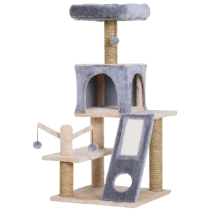 PawHut Katzenbaum Kletterbaum Kratzbaum Katzenhaus mit Katzenhöhle Kratzsäule Sisalsäule Grau 48 x 49 x 108 cm