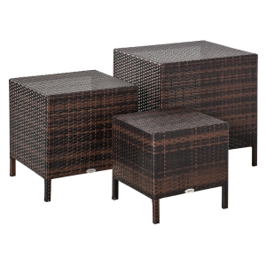 Outsunny Beistelltisch 3er Set Couchtisch Gartentisch Satztisch Balkontisch Polyrattan Braun 40x40x40/50x50x50/60x60x60 cm