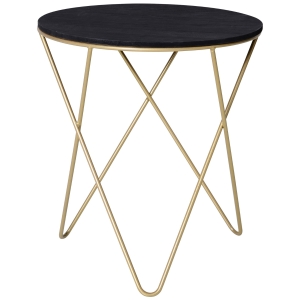 HOMCOM Kaffeetisch, Beistelltisch, Nachttisch, Couchtisch, Metall MDF der Klasse E1, Schwarz, Ø43 x 48 cm