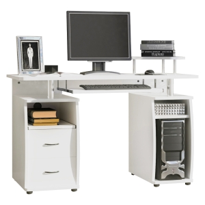 HOMCOM Computertisch Schreibtisch Bürotisch Home Office reichlich Stauraum 2 Schubladen Druckregal Weiß 120 x 55 x 85 cm