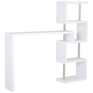HOMCOM Bartisch-Regal Combi Stehtisch Tresentisch mit 4 Ablagefläche Multi-Winkel-Platzierung Drehbar Weiß 175x30x164,5 cm