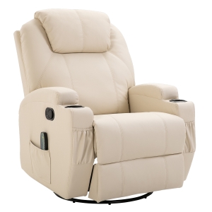 HOMCOM Massagesessel Fernsehsessel mit 5 Massage-Modi Liegefunktion PU-Leder Cremeweiß 84 x 92 x 109 cm
