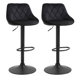 HOMCOM 2er-Set Barhocker drehbar gepolsterter Hochhocker höhenverstellbarer Barhocker ohne Armlehnen geduftete Rückenlehne Fußhocker Schwarz Polyester Metall 46 x 48 x 83-104 cm
