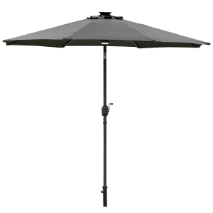 Outsunny Sonnenschirm im Freien Gartenschirm mit Solarbeleuchtung LED Sonnenschutz Stahl Aluminum Polyester Dunkelgrau Ø266 x 245H cm