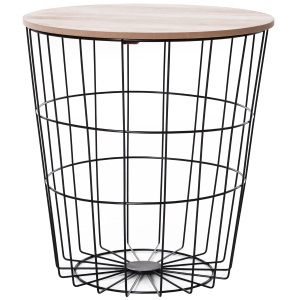 HOMCOM Kaffeetisch mit Stauraum, Beistelltisch, Couchtisch, Nachttisch, Metall MDF, Natur, Ø39,5 x 43 cm