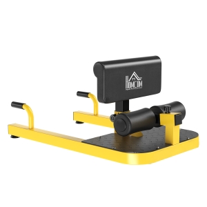 HOMCOM Sissy Squat Kniebeugentrainer Beintrainer Bauch-Gesäß-Trainer 3 in 1 Trainer verstellbar bis 120 kg Stahl Gelb+Schwarz 50 x 97 x (44,5–56,5) cm