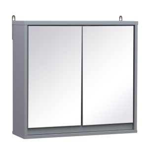 HOMCOM Spiegelschrank Badschrank Hängeschrank Badmöbel Wandschrank Mehrzweckschrank Holz Grau 48 x 14,5 x 45 cm