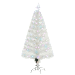 HOMCOM® Weihnachtsbaum 1,2 m Christbaum 130 Zweige mit RGB Led-Leuchten Metall PVC Weiß