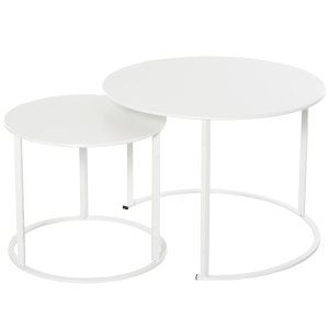 Outsunny® Beistelltisch 2er Set Garten Couchtisch Kaffeetisch Wohnzimmer Metall Weiß