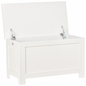 HOMCOM Sitzbank mit großer Stauraum, Schuhbank, Betttruhe, Auflagenkiste, Truhe, MDF-Platte, Weiß, 81 x 40 x 46 cm