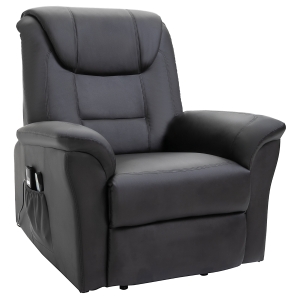 HOMCOM elektrischer Massage-Liegestuhl mit Vibrierendemassage Heizfunktion Aufstehhilfe Elektrorollstuhl Fernbedienung mit Netzkabel PU-Leder Schwarz 93 x 95 x 106 cm
