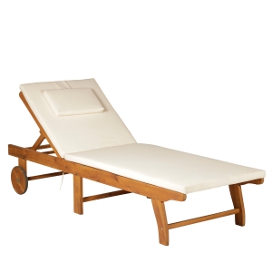 Outsunny Gartenliege Sonnenliege Liegestuhl Gartenmöbel klappbar verstellbar Akazienholz Natur+Weiß L197 x B72 x H(34–84) cm