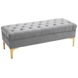 HOMCOM Sitzbank, Bettbank, Schuhbank mit erhöhten Beine, Schlafzimmer, Samt Hellgrau 118 x 45 x 42 cm