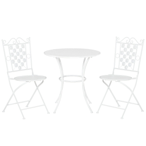 Outsunny® Sitzgruppe 3-teilige Essgruppe Gartenmöbel-Set 1 Tisch+2 Stühle Metall Weiß
