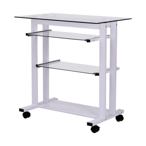 HOMCOM Computertisch Eckschreibtisch Winkelschreibtisch Schreibtisch Bürotisch PC moderner einfacher Stil Hartglas Eisenrohr Weiß 80 x 51 x 83 cm