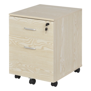 Vinsetto Rollcontainer Aktenschrank Bürocontainer mit 2 Schubladen mobil abschließbar Büroschrank Aufbewahrung Container 5 Universalräder Spanplatte Natur 40 x 44 x 54,6 cm