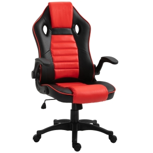 Vinsetto Ergonomischer Bürostuhl, Gaming Stuhl, Drehstuhl, einstellbare Armlehne PU-Leder, Rot + Schwarz, 62 x 63 x 105–114 cm