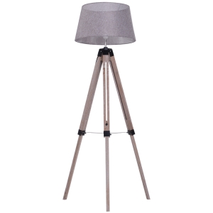 HOMCOM Stehlampe Tripod höhenverstellbar Schlafzimmer Standleuchte Stehleuchte 40 W Skandinavisch Holz + Leinen natur + grau 65 x 65 x (99–143) cm