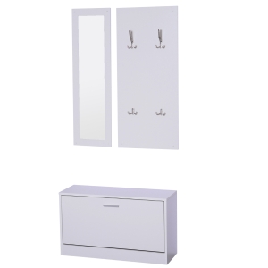 HOMCOM 3-teiliges Garderoben-Set Flurgaderobe mit Schuhschrank Garderobe Wandspiegel 4 Haken Weiß 30 x 100 cm (Spiegel)