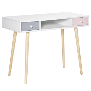 HOMCOM Kinderschreibtisch im Skandi-Design Weiß Rosa Grau 100 cm x 48 cm x76,5 cm