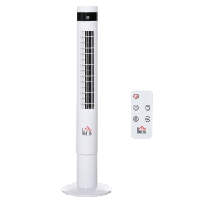 HOMCOM Turmventilator mit Fernsteuerung 85° Oszillierender Standventilator 110cm Säulenventilator 50 W 3 Modi & 3 Geschwindigkeiten PE-Kunststoff Stahl Weiß