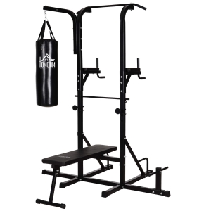 HOMCOM® Dip-Station Kraftstation Trainings-Gerät Multifunktional Boxsack Faltbar Stahl