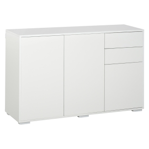 HOMCOM Standschrank Kommode 2 Schublade 3 Türen E1 Spanplatte Weiß 117 cm x 36 cm x 74 cm