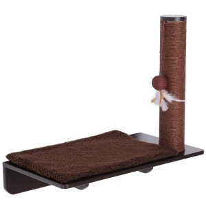 PawHut Katzenliege mit Kratzbaum, Katzenregal, Plüschauflage, MDF, Braun, 55 x 30 x 50 cm
