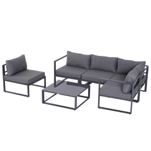Outsunny® 6-tlg. Gartengarnitur Gartenset Sitzgruppe Gartenmöbel Alu 4 x Sessel 1 x Ecksofa 1 x Beistelltisch Kissen für 4–5 Personen