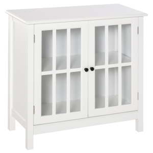 HOMCOM Küchenschrank Geschirrschrank Beistellschrank mit 2 Schichten Buffet Vitrinenschrank Glastür MDF Weiß 80 x 36,5 x 76 cm