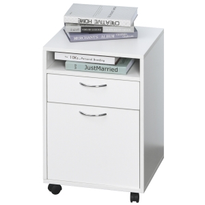 HOMCOM Rollcontainer, Aktenschrank, Bürocontainer mit Schublade, Büroschrank, Aufbewahrung Container, Spanplatte, Weiß, 40 x 35 x 60 cm
