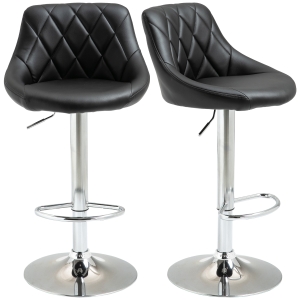 HOMCOM Barhocker 2er-Set Drehstühle Barstühle Verstellbare Höhe Armless Barhocker 360° schwenkbar PU-Kunstleder Metall Schwarz 46,5 x 48 x 84,5-106,5 cm