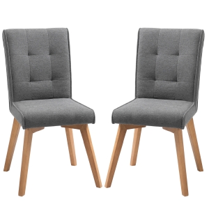 HOMCOM Esszimmerstühle 2er-Set mit Rückenlehne Leinen-Polyester-Gewebe Schaumstoff Gummiholz Grau 45 x 61,5 x 94 cm