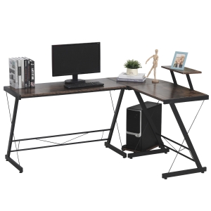 HOMCOM Computertisch, Eckschreibtisch, Schreibtisch, Bürotisch, Spanplatte+Metall, Vintagebraun-Schwarz, 155 x 115 x 91,5 cm