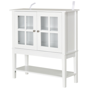 HOMCOM Küchenschrank Geschirrschrank mit 3 Schichten, Buffet Vitrinenschrank , Glastür, MDF, Weiß, 80 x 28 x 84 cm