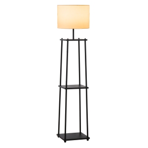 HOMCOM Stehlampe mit Regal Standleuchte Lampe Sockel E27 Polyester Stahl MDF Schwarz+Cremeweiß 34,5 x 34,5 x 150 cm