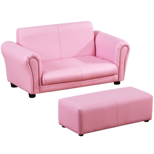HOMCOM Kindersessel mit Fußhocker, Kindercouch mit Hocker, Kindersofa, Sofa Sessel, Rosa 83 x 42 x 41 cm