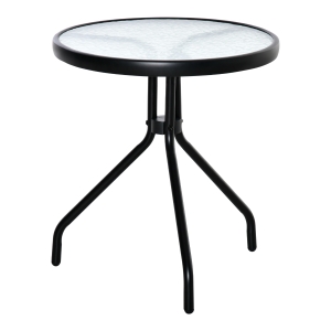 Outsunny Mesa de Jardín Redonda Mesa de Café Exterior con Tablero de Cristal Decorativo y Marco de Metal para Patio Terraza Balcón Ø50x55 cm Negro