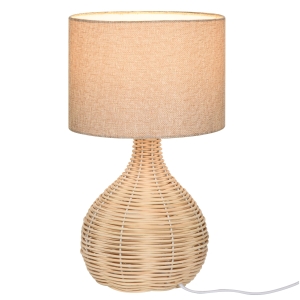 HOMCOM Tischlampe Tischleuchte E27-Fassung Nachttischlampe 40 W Rattan Leinen Stahl Beige 22 x 22 x 40 cm
