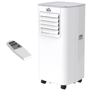 HOMCOM Mobile Klimaanlage 4-in-1 Klimagerät mit Fernbedienung 24h Timer mit Abluftschlauch 2 Geschwindigkeitsstufen 560W LED-Display ABS Weiß+Grau 32,8 x 30,5 x 67,8 cm