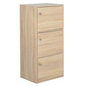 HOMCOM Standschrank, Aktenschrank, Mehrzweckschrank, Büroschrank, Beistellschrank mit 3 Türen MDF-Platten, Natur, 48 x 34 x 100 cm
