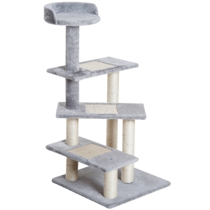 PawHut Kletterbaum Katzenbaum Spielbaum Katzenkratzbaum Treppe 5 Schichte Beige Grau 48 x 48 x 99,5 cm (LxBxH)