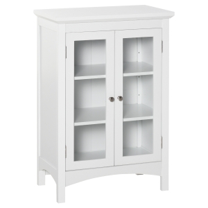 HOMCOM Kücheschrank Sideboard Kommode Aufbewahrungsschrank mit Glastür und verstellbarer Einlegeböden Esszimmer Wohnzimmer MDF Weiß 60 x 35 x 90 cm