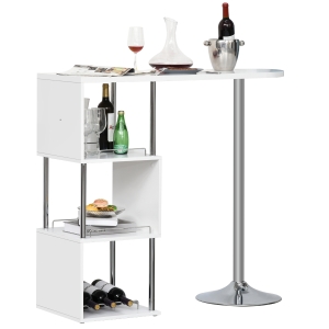 HOMCOM Bartisch Stehtisch mit Eisenrahmen ausgestattet mit einer Anti-Kippvorrichtung abnehmbar für Küche Wohnzimmer Esszimmer, P2 Metall, MDF, Weiß+Silber, 113x40x105 cm