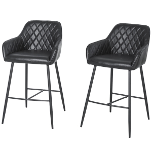 HOMCOM Barhocker mit Fußstütze, Barstühle mit Rückenlehne, Industrie Design Bistrohocker, Esszimmerstühle, PU, Schwarz, 2er-Set, 55,5 x 57,5 x 93 cm