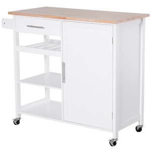 HOMCOM Küchenwagen Küchenschrank Rollwagen Schublade Massivholz Weiß 105 x 45 x 89 cm