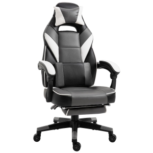 Vinsetto Ergonomischer Bürostuhl, Gaming Stuhl, Drehstuhl, Kunstleder, Grau, Weiß, Schwarz, 68 x 70 x 120-127 cm