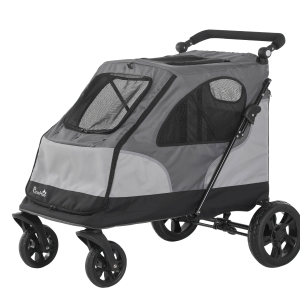PawHut Hundebuggy Hundewagen mit 4 Räder Haustierbuggy für mittelgroße Hunde faltbar Oxford Grau 104,5 x 68,5 x 110 cm